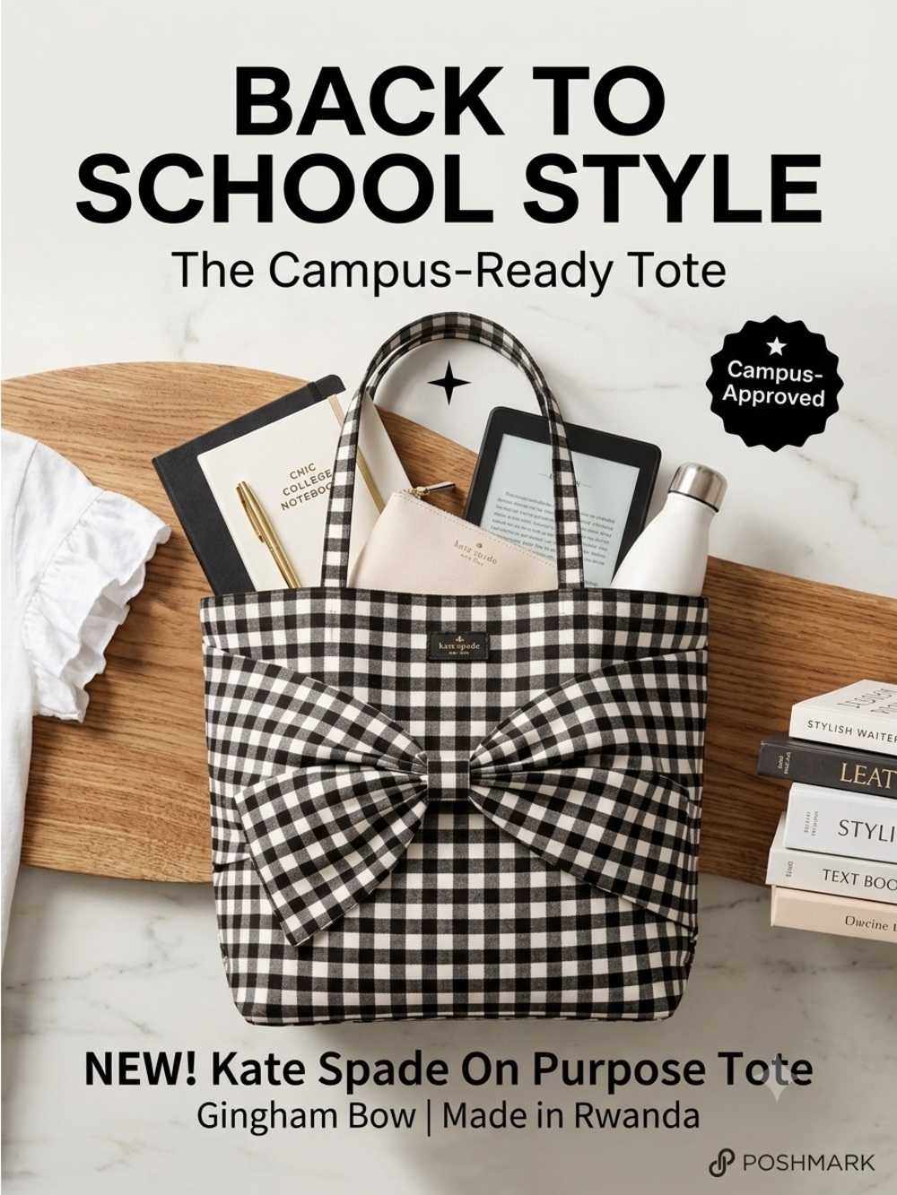 Kate Spade Social Justice 2024 Checkered Black & White Tote Bag Rwanda Made
